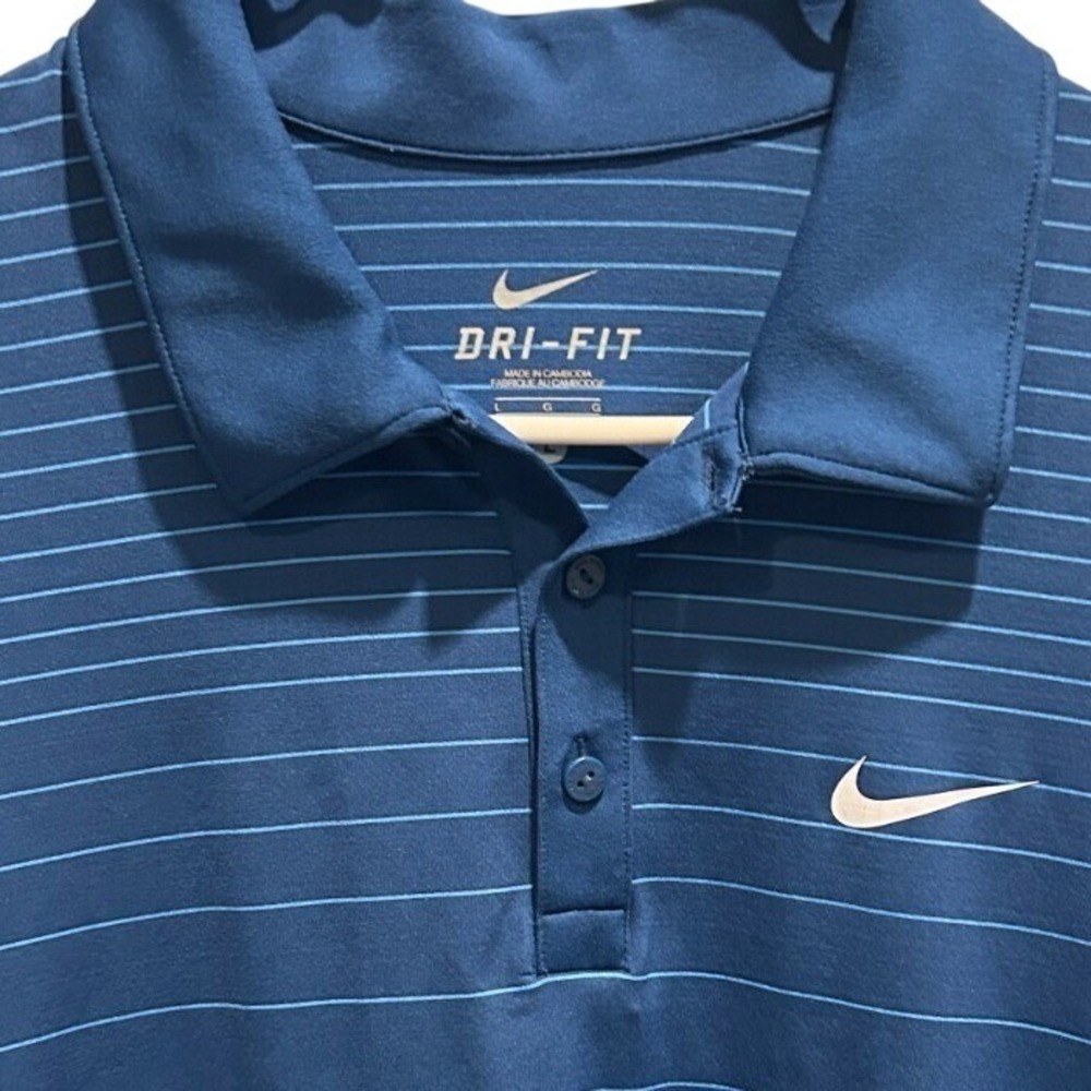 Nike Dri-FIT Polo Shirt Large Mens Blue Striped Short Sleeve Golf Top